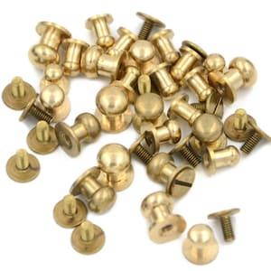 10Sets/20Pcs Luggage Leather Metal Craft Flat Belt Screws Nail Rivets Brass  Gold Silver Solid Female Rivet Slotted Stud Head