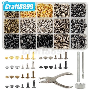 120-720 conjunto de rebites de metal com tampa dupla, pino redondo de unha com kits de ferramentas para sapatos, bolsa, cinto, vestuário, acessórios de reparo de couro