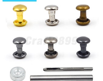 100 pz 6x6mm Metallo Doppio Tappo Rivetti Stud Chiodo Rotondo Rivetto Per Leathercraft Accessori Riparazione Abbigliamento Indumento Scarpe Borsa Cintura