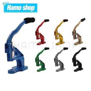 Puede incluir: Conjunto de 10 herramientas de punzonado de ojales de metal de diferentes colores. Cada herramienta tiene un mango azul, rojo, verde, dorado, negro y plateado. Las herramientas se utilizan para hacer ojales en la tela.