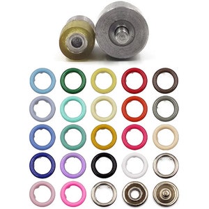 50 set 7,5/9,5/11 mm Bottone a pressione in metallo Bottone a pressione Bottoni a pressione Anello a punta cava con stampo per vestiti Indumento Cucito Borse Scarpe immagine 1