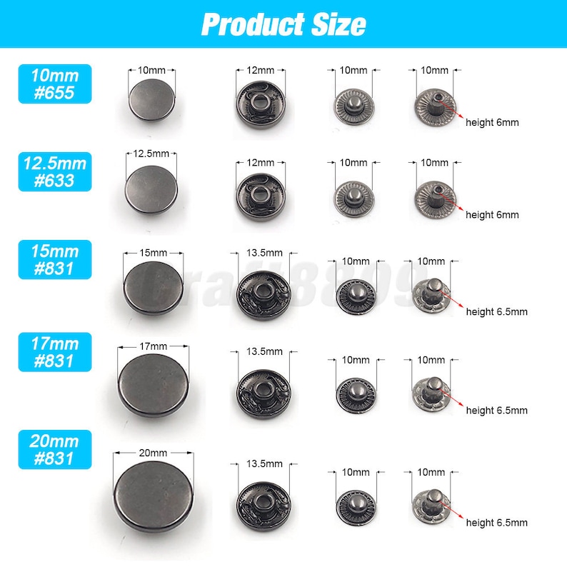 50set Snap Fasteners Metal Snaps Press Button Studs Kit d'outils d'installation en option pour la maroquinerie Vêtements Vêtements Sacs Chaussures image 2