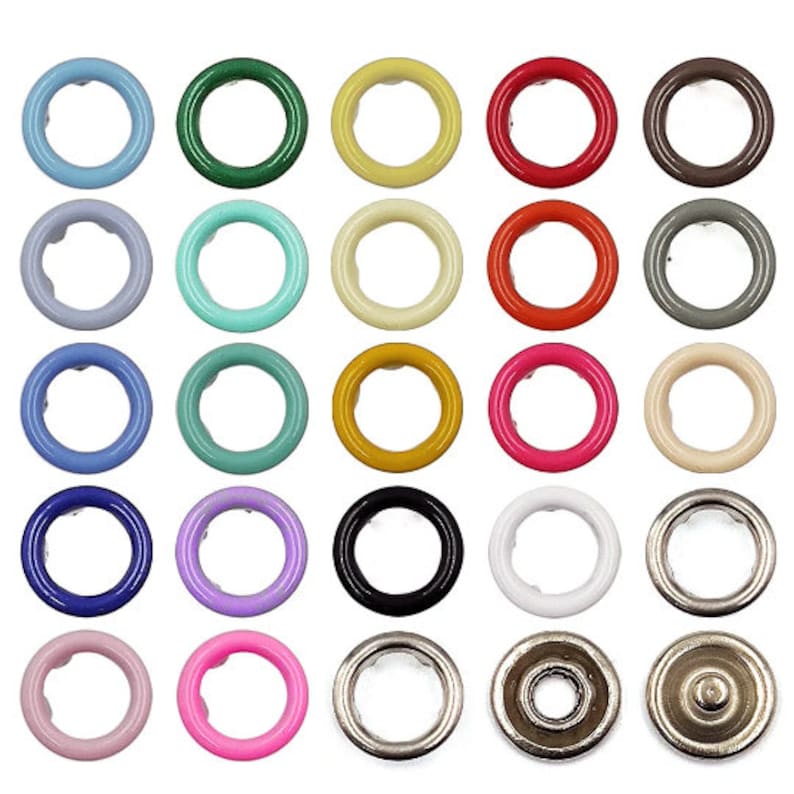 50 Sets 7,5 mm / 9,5 mm / 11 mm Metall-Zinken-Druckknopf-Zinken-Druckknopf-Ring-Bolzen-Verschlüsse für Kleidung Kleidungsstück Nähen-Beutel-Schuhe Bild 1
