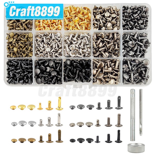 Metall Doppelkappe Nieten Stud Runde Nagel Spike Mit Werkzeug Kits Für Schuhe Tasche Gürtel Kleidung Kleidungsstück Leathercraft Reparatur Zubehör 120-720Set