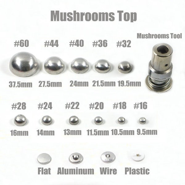 Ensemble de 100 boutons en tissu rond recouvert d'aluminium en forme de champignon, 13 tailles, #16-60, avec outil en métal pour le bricolage fait à la main, livraison gratuite