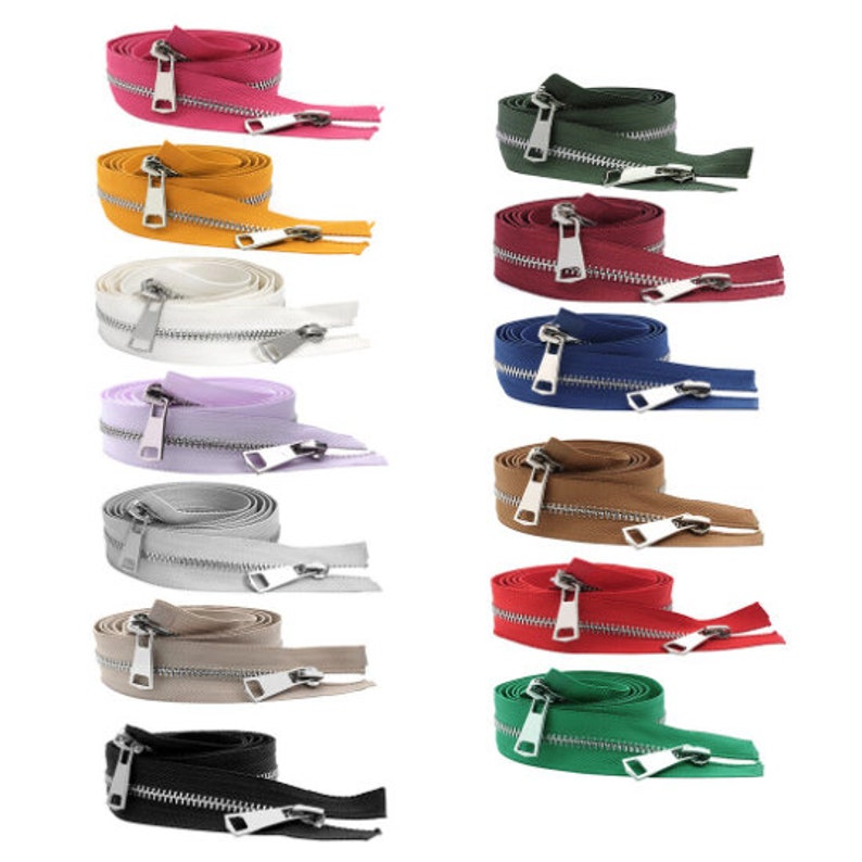30/40/50/60/70/80cm 5 Coloré Haute Qualité Ouvert Double Sliders Argent Métal Zipper DIY Handcraft Pour Tissu Pocket Garment image 2