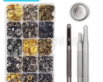 25Sets Metal Snaps Button Snap Fasteners Press Studs With 4 Installation Tools Kit For Clothes Garment Bags Shoes Leathercraft