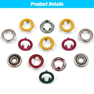 50 Sets 7,5 mm / 9,5 mm / 11 mm Metall-Zinken-Druckknopf-Zinken-Druckknopf-Ring-Bolzen-Verschlüsse für Kleidung Kleidungsstück Nähen-Beutel-Schuhe Bild 6