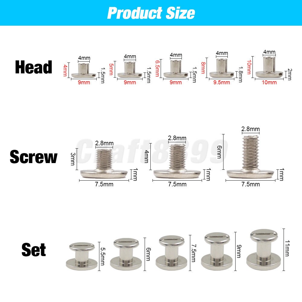 10sets Metal Solid Screw Nail Rivet Double Curved Head Belt Strap ...