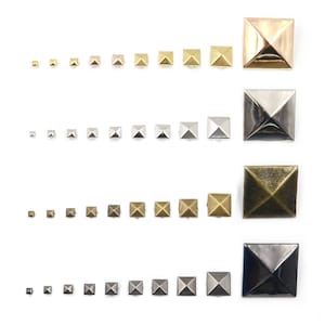 25 Square Claw Studs for Clothing, Pyramid Rivets Brass Vintaged