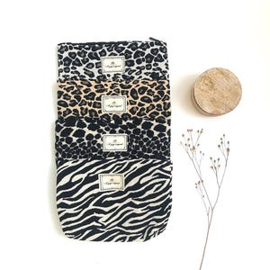 Animal Print Kosmetiktasche, Make Up Tasche, Leopard Tasche, Zebra Schminktasche, Leo Bag Animal Muster, Canvas Kulturtasche, Geschenkidee
