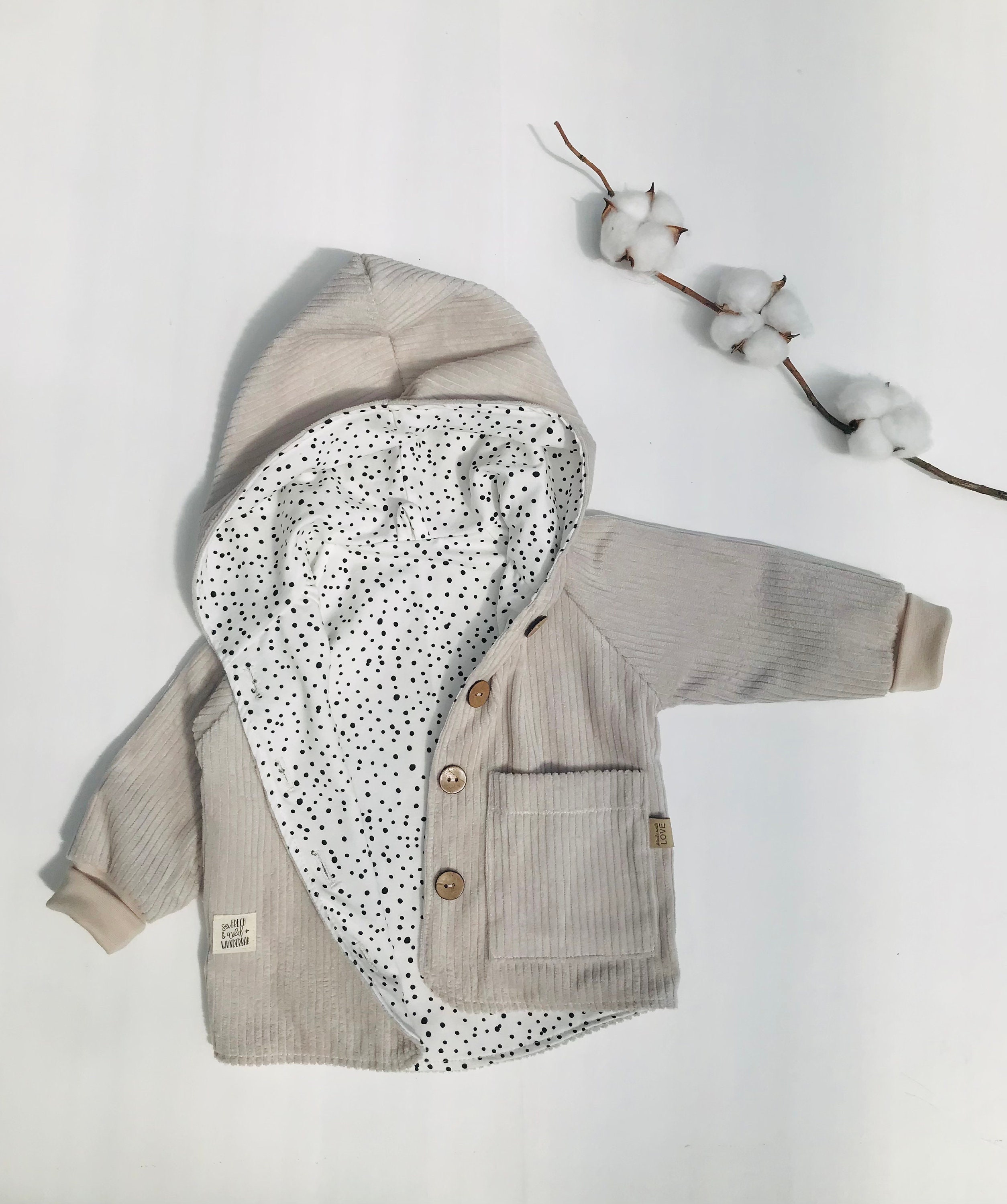 Cord baby children's jacket, transitional jacket, grow-with-me jacket, dots, desired size 56-110