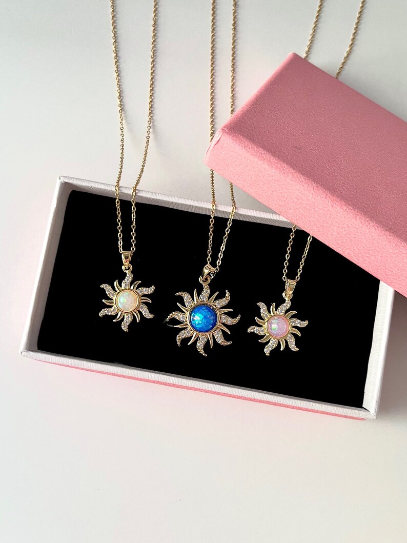 Rapunzel Sun Necklace For Women Tangled Necklace Gold Sun Necklace Opal Pendant Neckalce Healing Crystal Necklace Christmas Trendy Jewelry (Gold