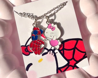 Collar de pareja Spider Hello Kitty, collar de gatito besando araña, collar de amante, collares de amistad, idea de regalo de San Valentín