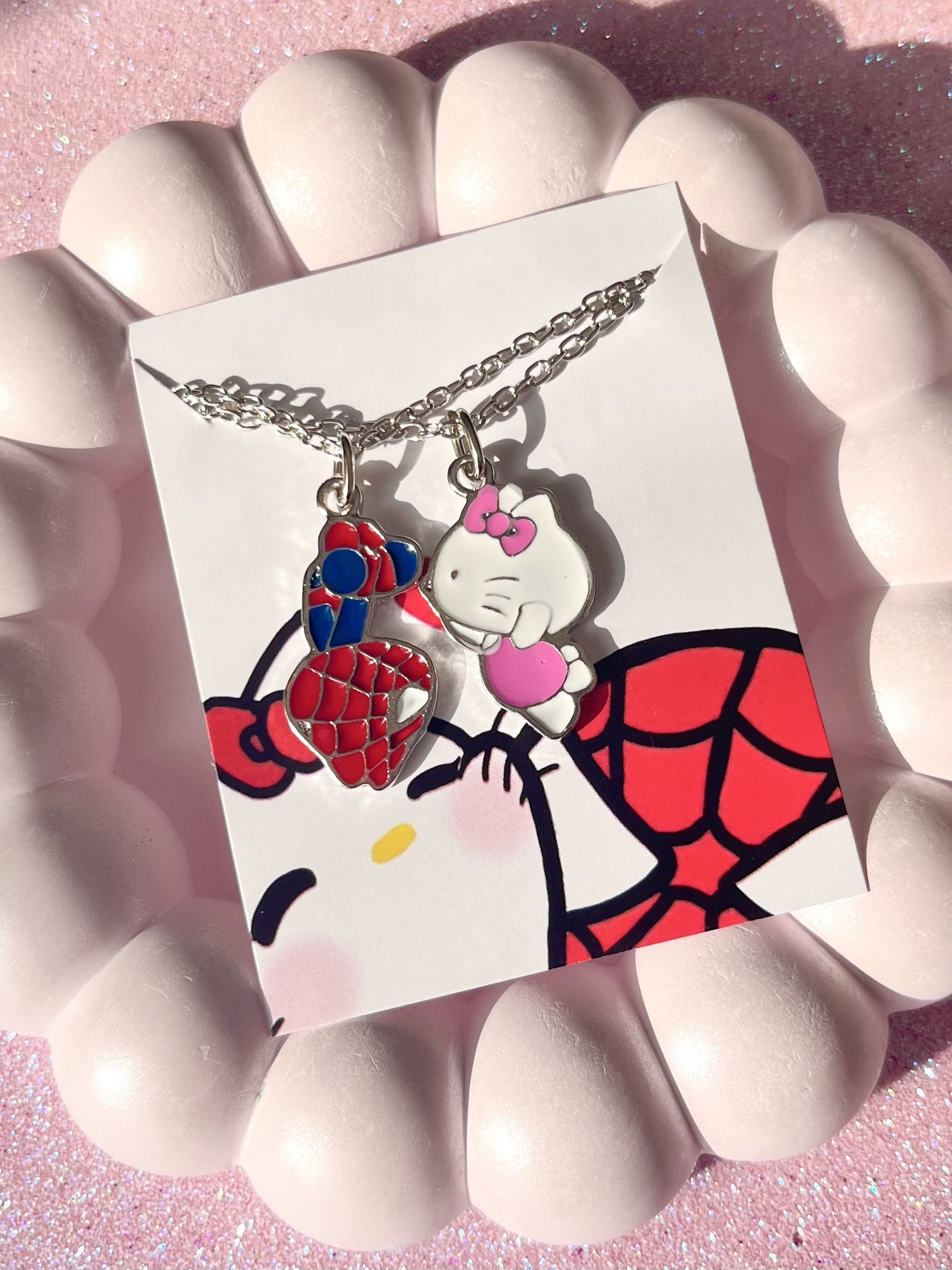 Spider Hello Kitty Couple Necklace, Spider Kissing Kitty Necklace, Lover Necklace, Friendship Necklaces, Valentines Gift idea