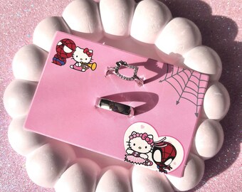Spider-Man Kissing Hello Kitty Couple Rings: Adjustable Stainless Steel