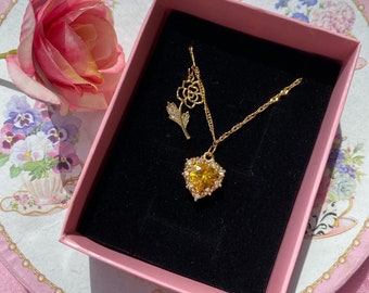 The Beauty Princess Belle Necklace, Rose Belle Necklace, Princess Necklace, Gold Plated, Eternal Rose Heart Necklace