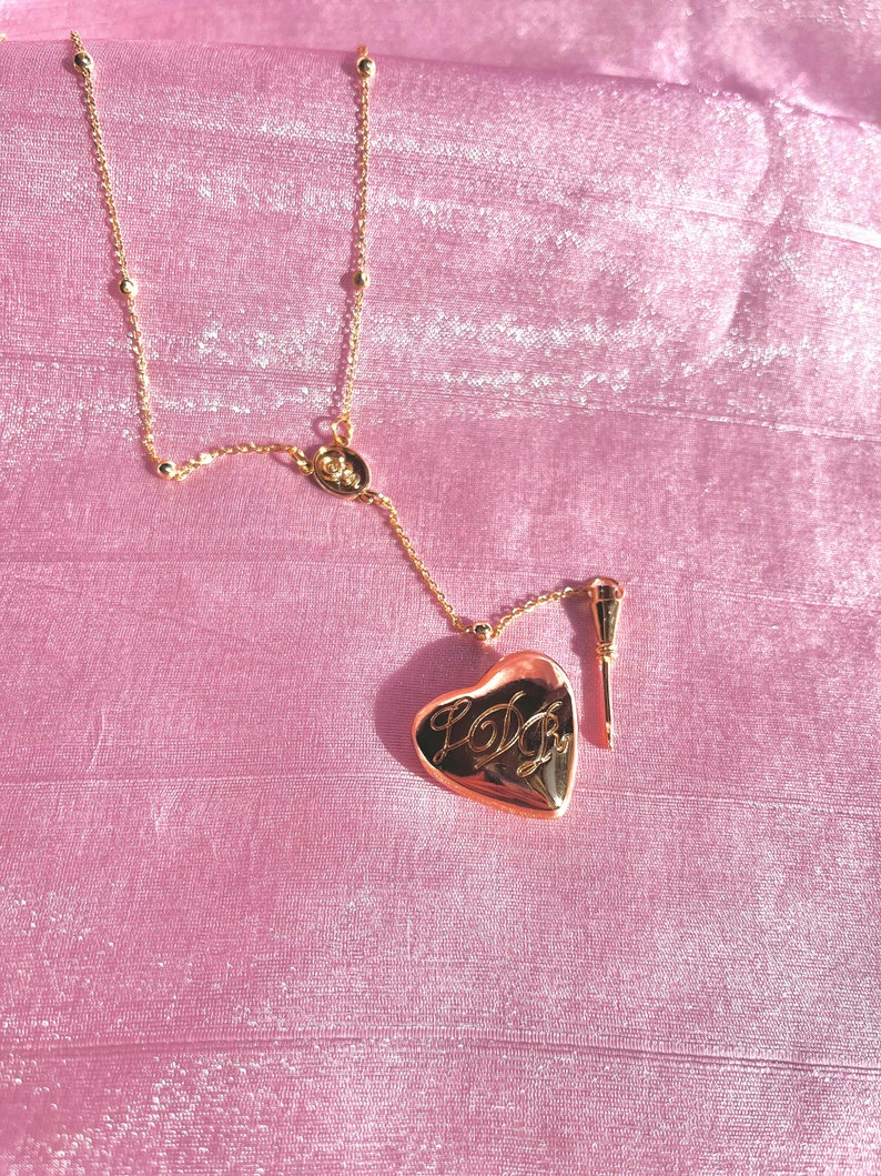 Lana Del Rey Heart Necklace, Rosary Emerald Heart Lana Necklace, Gold