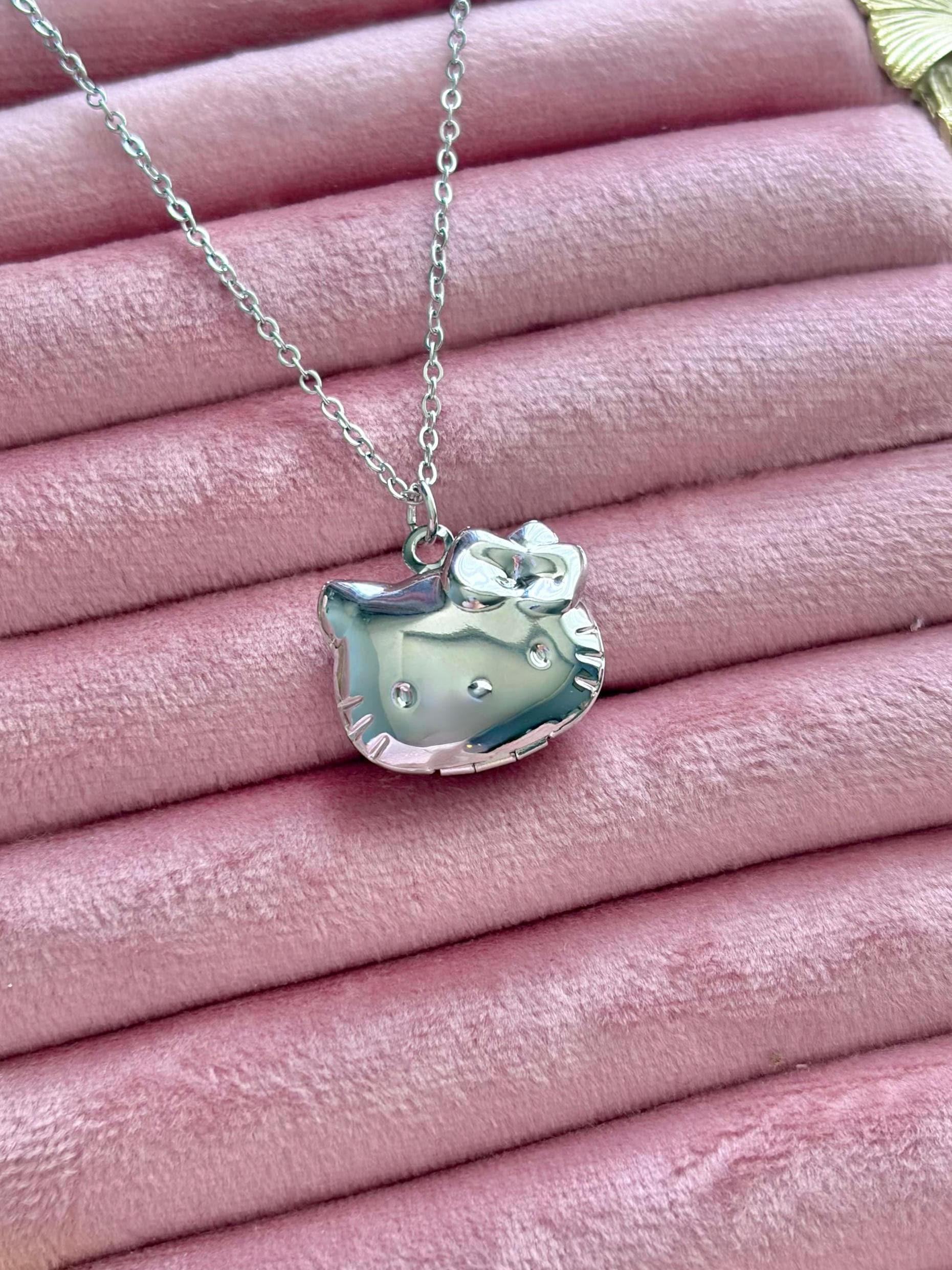 Hello Kitty Locket Necklace, Cute Silver Charm - Etsy