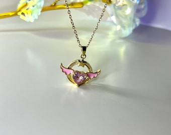 Sailor Moon Heart Wings Necklace: Gold Plated Stainless Steel Anime Jewelry