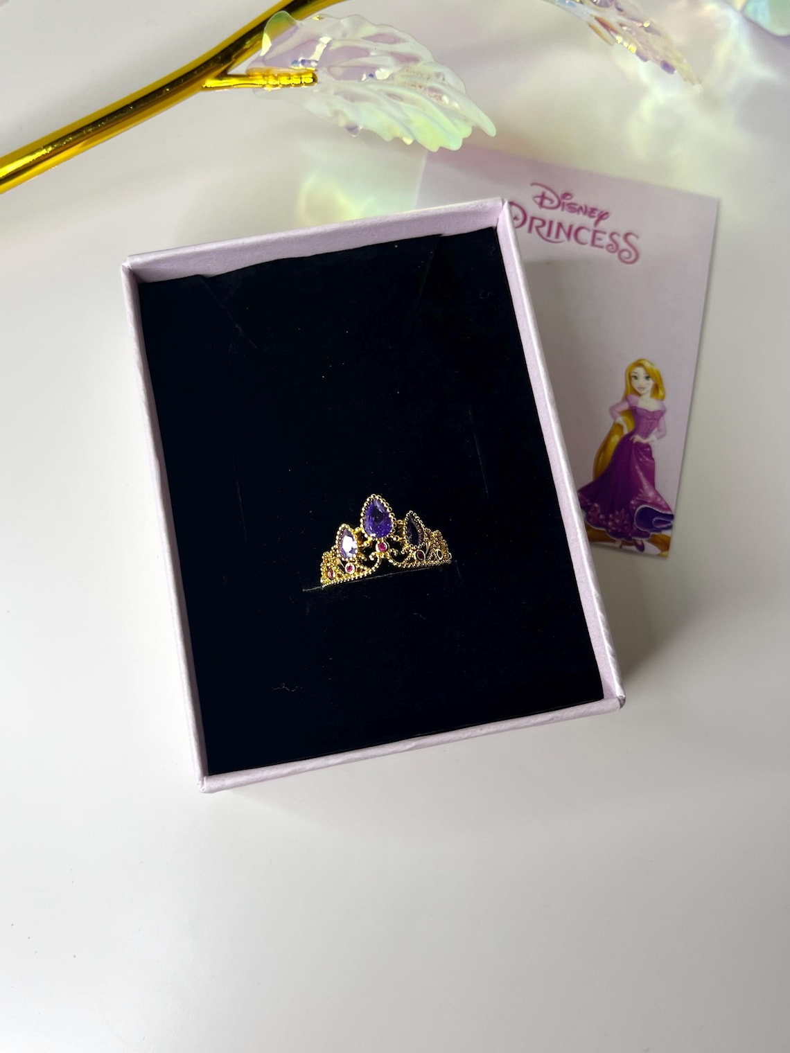 Anillo de acero chapado en oro con corona de Rapunzel enredada, anillo de Rapunzel, anillo de princesa, anillo de tiara real de Rapunzel Corona, regalo para ella, idea de regalo imagen 3