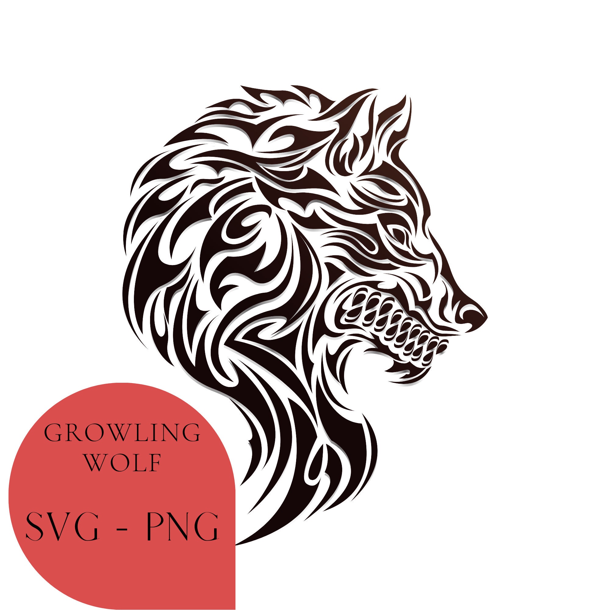 Growling Tribal Wolf Head