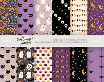 12 Cute Halloween Seamless Digital Papers, Halloween Scrapbook Paper, Halloween Backgrounds, Commercial Use Digital Paper, Cute Halloween