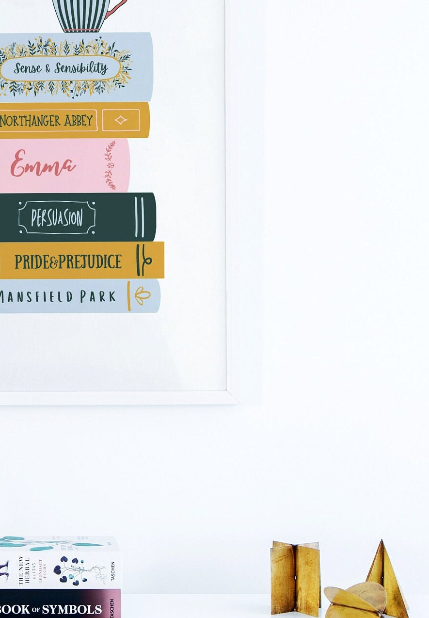 Printable Jane Austen Print, Jane Austen Wall Art, Book Stack Printable ...