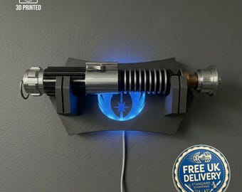 LED-beleuchteter Lichtschwert-Wandständer | Jedi-Ordenswappen-Hintergrundbeleuchtung | 3D-gedruckter Halter | Star Wars-Zimmerdeko-Geschenk