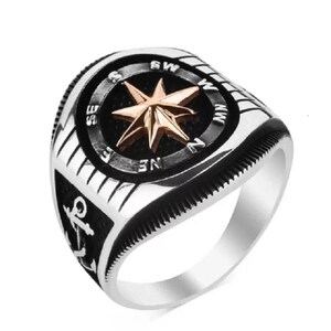 North Star Compass Ring 925 Sterling Silver Ship Anchor Helm - Etsy