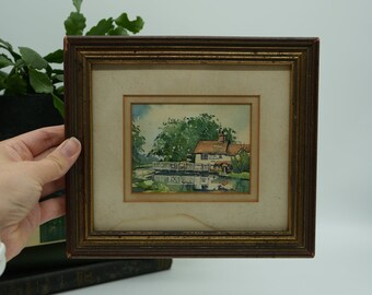 Vintage Framed Original Watercolour Painting of Restaurant on the Water Signed R.N.Elderton | As Is | Artwork | Gift Idea | Hand Painted