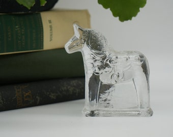 Vintage 'Lindshammar' Glass Horse Dalahast Paperweight Designed by Christer Sjögren Swedish 1970s | Dala Horse | Figurine | Home Decor |Rare