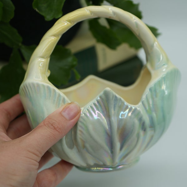 Vintage Ceramic Art Deco Style Basket Weave Pearlescent Pastel Coloured Vase Planter 1950s | Vessel | Home Decor | Mermaid | Gift Idea