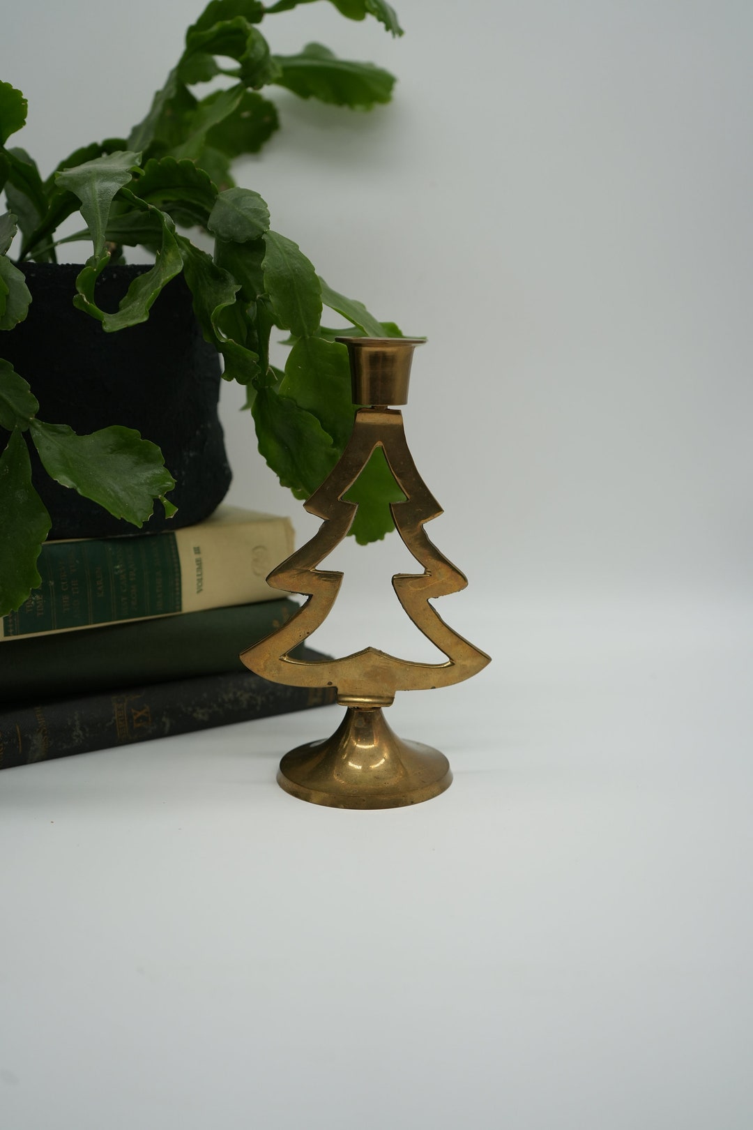 Vintage Brass Christmas Tree Shaped Taper Candle Holder Etsy Australia