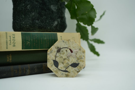 Vintage Marble & Mother of Pearl Floral Inlay Oct… - image 5