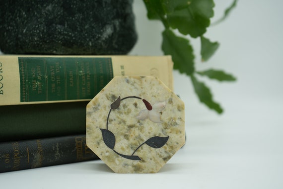 Vintage Marble & Mother of Pearl Floral Inlay Oct… - image 6