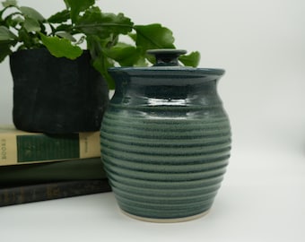 Large Dark Green Wheel Thrown Art Pottery Glazed Jar Canister | Home Decor | Kitchen | Storage | Moody | Gift | Decor