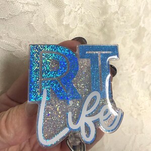 Glittered RT Life Badge Reel, Respiratory Therapist Holder, Retractable Clip