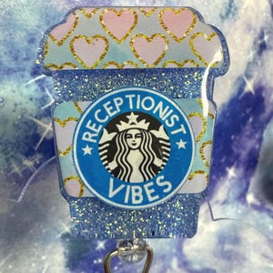 Receptionist Badge Reel, Funny Badge Reel, Secretary Badge Holder, Coffee Lover Badge Reel, Birthday Gift, Gift Under 20, Coworker Gift