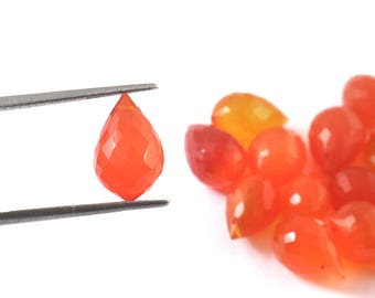 Faceted Carved Pointed Carnelian Drop Briolettes: AAA Grade Natural Loose Gemstone Beads(8*12mm)