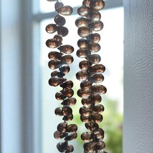 5 Matched Pair Of Faceted Smoky Quartz Drops Shape Briolettes: AAA+ Gemstone Jewelry Making,7x10mm