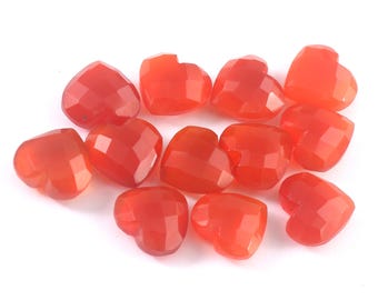 6 Pcs Faceted Carved Carnelian Heart Briolettes: AAA Grade Loose Gemstone Beads(11mm)