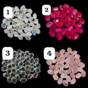 6 Pcs Faceted Gemstone Double Pointed Bullets: Rainbow Moonstone, Hot Pink Chalcedony, Crystal, Pink Chalcedony  (5x11mm)
