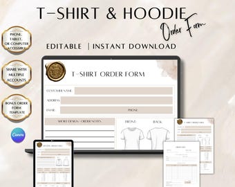 T-Shirt & Hoodie Order Form Template: Editable Invoice (Canva Editable)