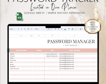 Passwort Tracker Tabelle: Google Sheets Vorlage (Digitaler Download)