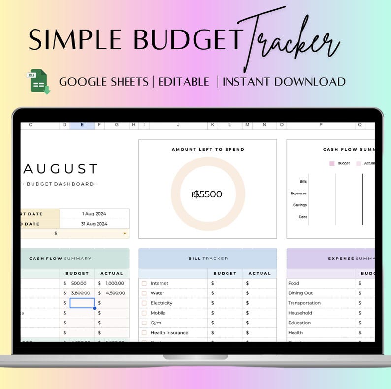 Monthly Budget Planner: Google Sheets Finance Tracker (digital Download ...