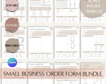 Printable Order Form Templates: Small Business Forms, Invoice (Canva Editable, Digital Download)