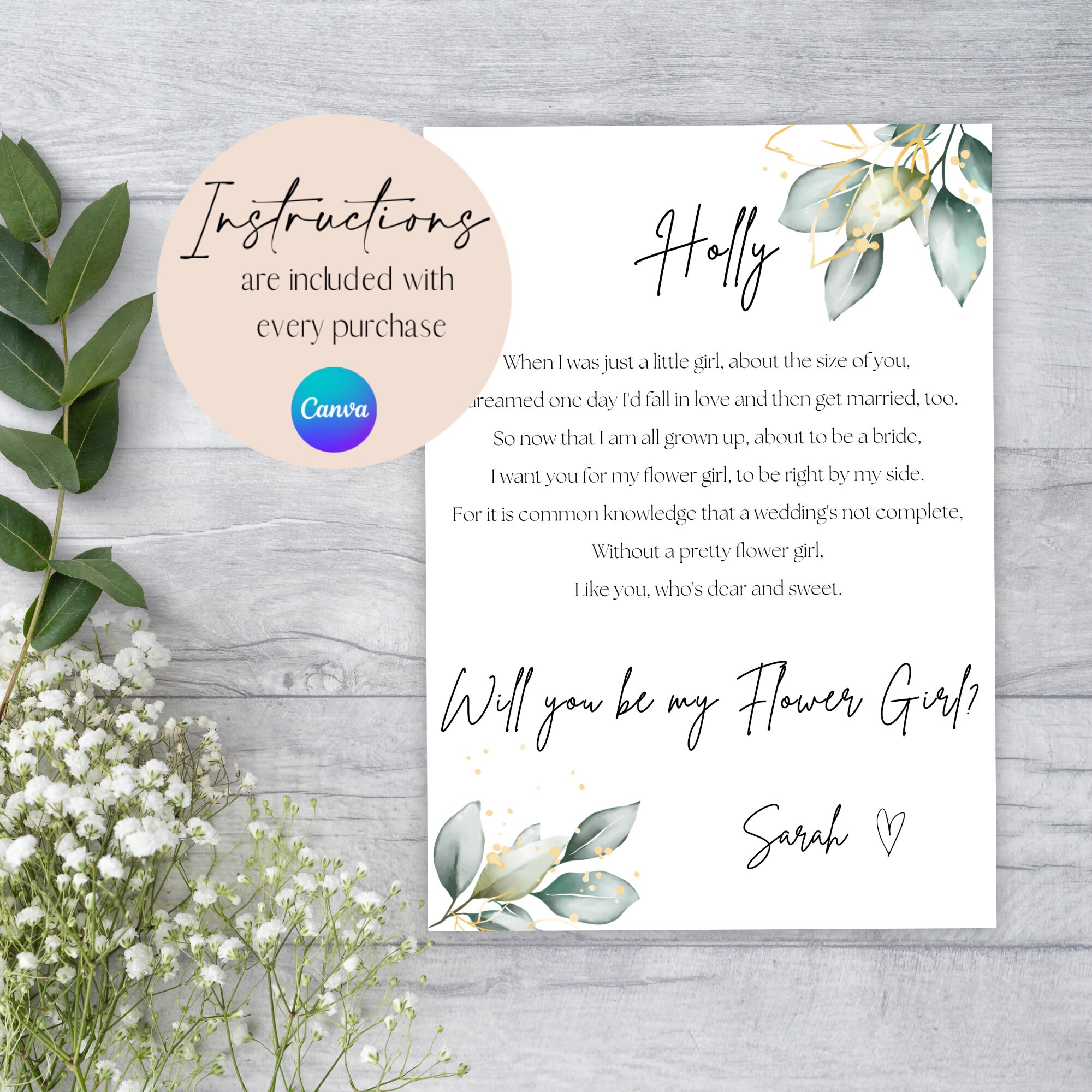 Flower Girl Proposal Template Instant EDITABLE DOWNLOAD Etsy
