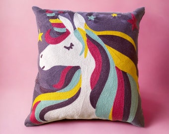 Unicorn childrens Cushion/pillow Cover,Embroidery Colourful ,Home decoration