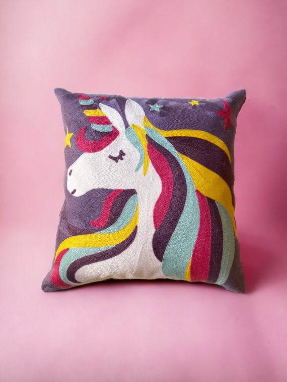 Unicorn childrens Cushion/pillow Cover,Embroidery Colourful ,Home decoration